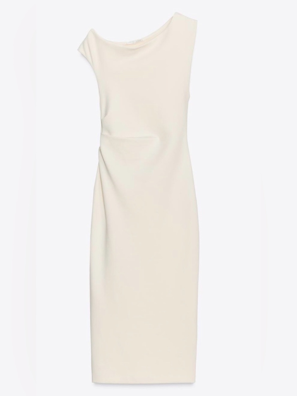 Zara One-Shoulder Cream Midi Bodycon Dress - Picture 4 of 10